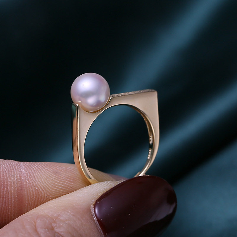 DIY配件S925纯银精致磨砂珍珠戒