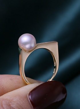 DIY配件S925纯银精致磨砂珍珠戒