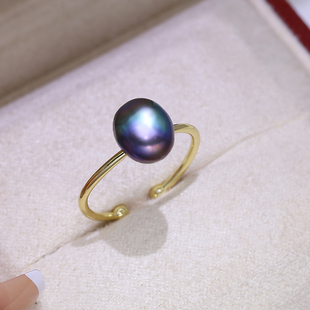 diy配件 S925纯银百搭光板珍珠指环戒指空托 巴洛克戒托银托材料