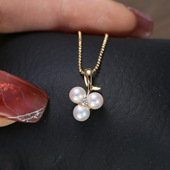 DIY配件 5mm 三珠项坠银托半成品4 S925纯银时尚 珍珠吊坠空托配饰