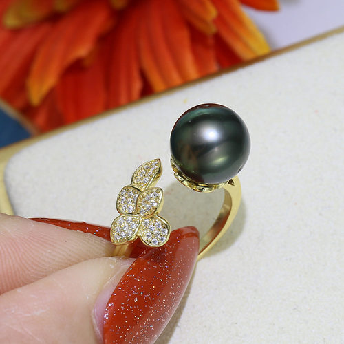 纯银洋气风珍珠指环饰品配件