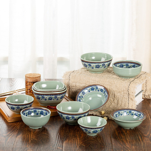 古董青花螺纹面碗商用密胺汤粉碗面馆专用烩面重庆小面麻辣烫大碗