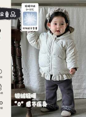 婴幼儿冬季保暖连帽羽绒服婴儿衣服宝宝外出服女宝加厚波点外套冬
