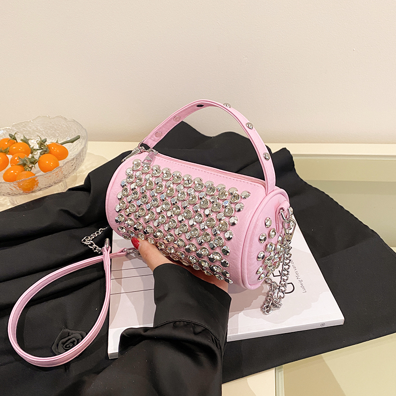 时尚镶钻小众韩版高级感圆筒包