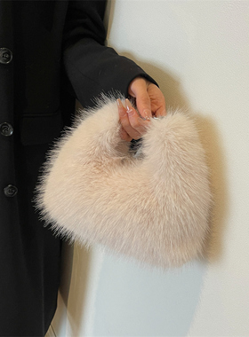 毛绒绒秋冬手提包包女2025新款时尚单肩斜挎手拎可爱暖呼呼毛毛包