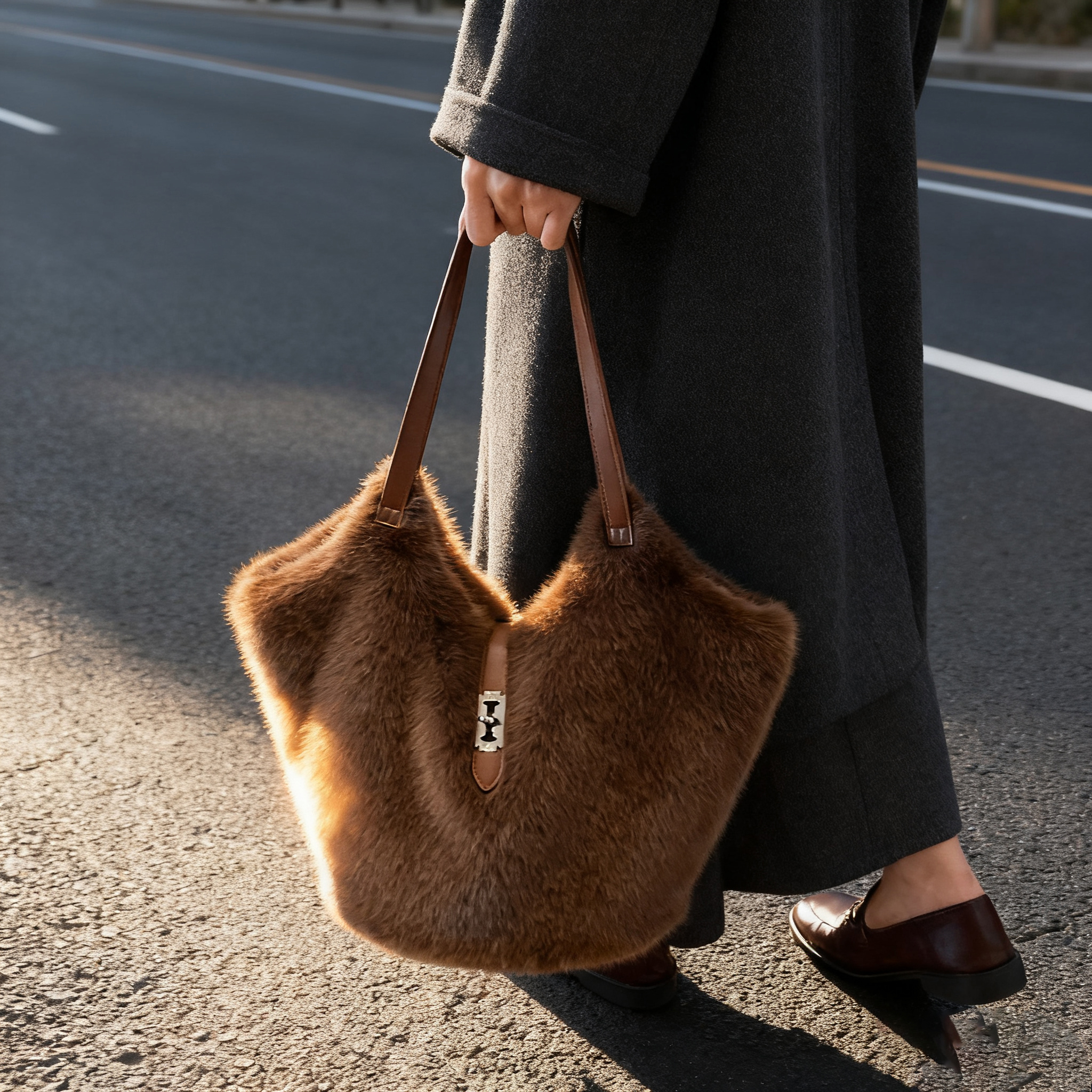 大容量毛绒单肩包包女2025新款高级感时尚毛毛包百搭通勤腋下包