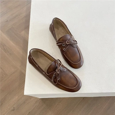 小众miu系春款擦色系带乐福鞋