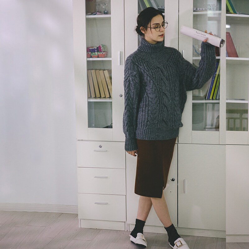 LOEN 原创设计不规则百搭质感显高OL针织松紧半身裙日式复古FUDGE
