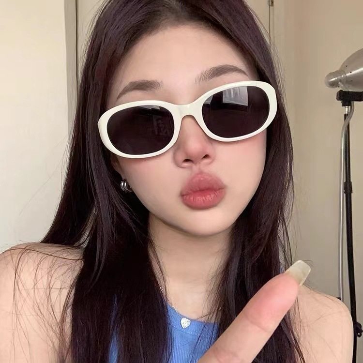 UV400防紫外线白色墨镜女潮网红ins街拍凹造型近视太阳眼镜椭圆形