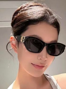 欧美镂空双B偏光墨镜女潮ins风猫眼高级感防紫外线近视太阳镜大脸