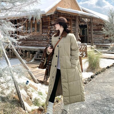 大码女装胖mm中长款棉服冬季新款宽松加厚单排扣翻领棉服外套潮