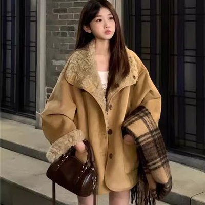 2025冬新款两面穿羊羔毛外套女中长款皮毛一体机车服加厚保暖大衣