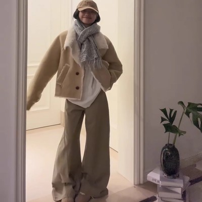 皮毛一体仿羊羔毛绒短外套女秋冬季2025新款巨好看的初冬加绒夹克