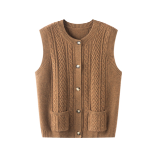 轻松穿搭时髦 女纯羊绒坎肩背心毛衣秋冬加厚 复古山羊绒马甲开衫