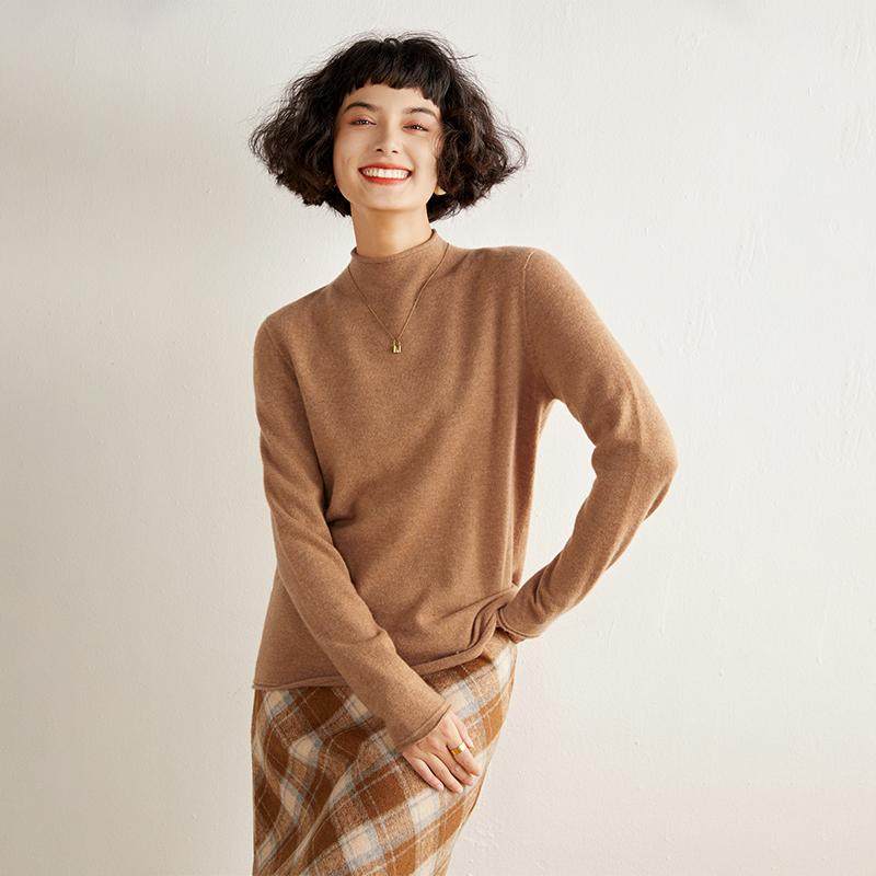 软糯羊绒衫女半高领卷边针织衫山羊绒无缝简约套头毛衣内搭上衣,女装/女士精品,羊绒衫,淘宝优惠券,粉丝福利购,淘宝优惠卷