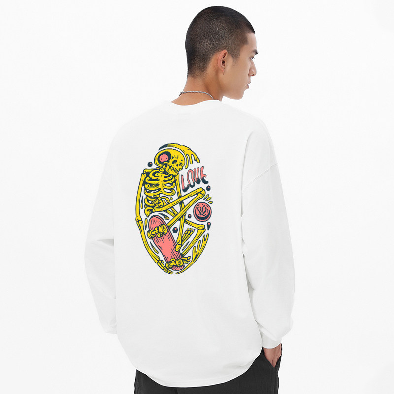 DE 滑板运动男士长T秋季纯棉重磅涂鸦风街头长袖T恤打底衫