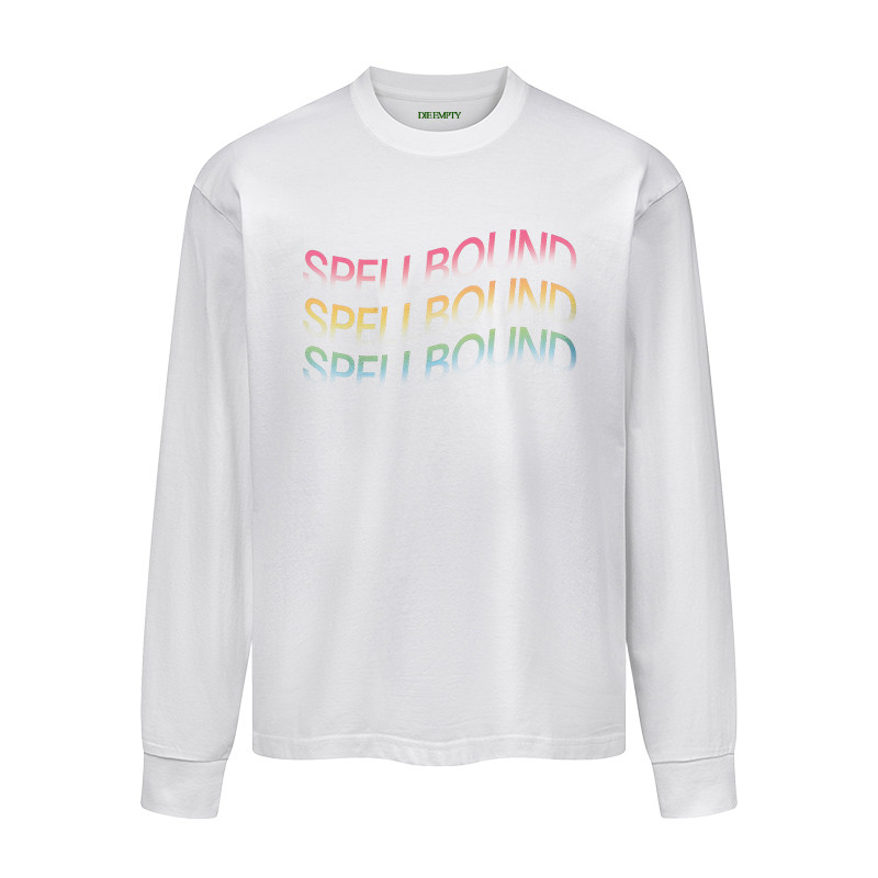 DE 渐变彩色字母长袖T恤男女款纯棉宽松厚实重磅260克打底衫
