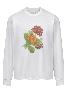 DE 模糊花卉印花T恤纯棉春季重磅透气男女款长袖打底衫