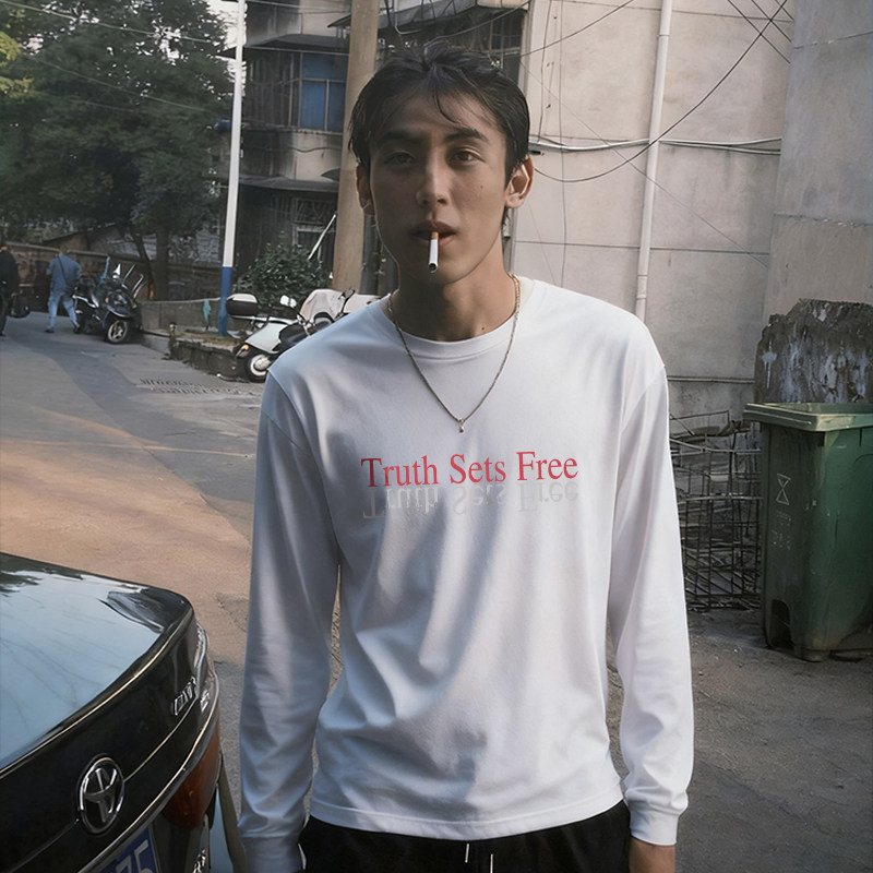 DE 字母印花T恤秋季重磅纯棉cleanfit男女款打底长袖卫衣