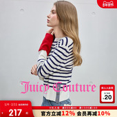 女撞色条纹一字领纽扣收腰长袖 Juicy Couture橘滋针织衫 毛衣上衣