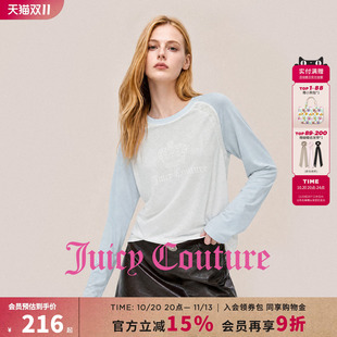 Juicy Couture橘滋拼接宽松圆领长袖T恤女式休闲风甜美风秋季上衣