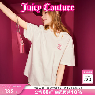 Juicy 黑色上衣 Couture橘滋T恤女2025年夏新款 刺绣白色圆领短袖