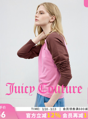 Juicy Couture橘滋T恤女美式撞色粉色插肩袖长袖上衣