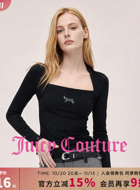 Juicy Couture橘滋潮流款长袖T恤女秋季新款纯色修身显瘦气质上衣