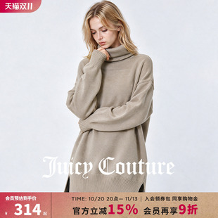 Juicy Couture橘滋开叉高领长袖套头针织衫女秋季宽松中长款上衣