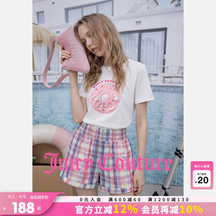 Juicy 新款 甜甜圈印花白色休闲短袖 上衣 Couture橘滋T恤女26夏季