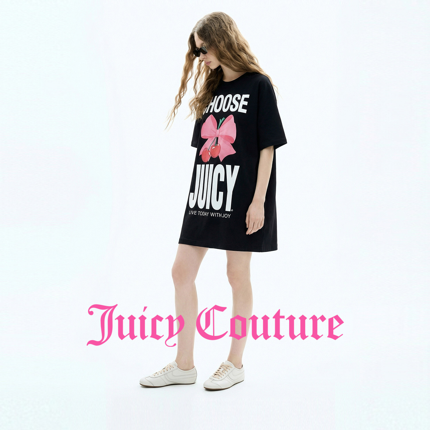 【超能小太阳】Juicy Couture橘滋连衣裙女黑色直筒连肩袖T恤短裙