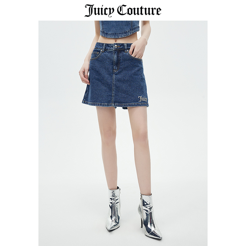 Juicy Couture橘滋短裤女2023夏季新款时尚复古高腰A字牛仔裙裤