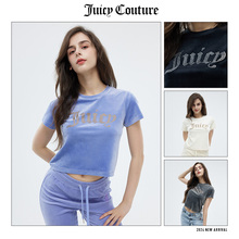Couture橘滋T恤女夏季 新款 美式 运动休闲烫钻天鹅绒半袖 上衣 Juicy