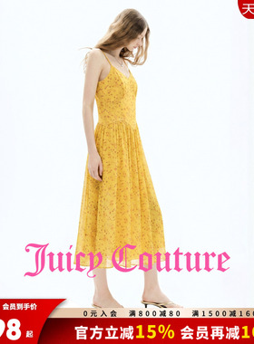 Juicy Couture橘滋连衣裙女26夏季新款黄色花卉印花法式吊带长裙