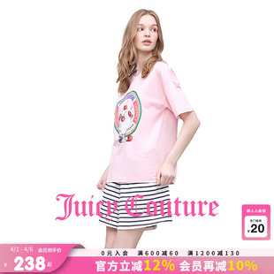 Juicy 新款 粉色甜美立体印花落肩短袖 上衣 Couture橘滋T恤女26夏季