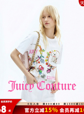 Juicy Couture橘滋T恤女26夏季新款时尚链条印花白色宽松短袖上衣