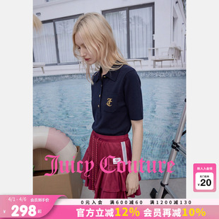 新款 Juicy Couture橘滋针织衫 女26夏季 上衣 Polo领学院风藏青短袖