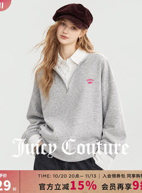 Juicy Couture橘滋半拉链衬衫领假两件长袖套头卫衣女宽松上衣服