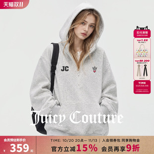 Juicy Couture橘滋半拉链连帽套头卫衣女士秋冬宽松舒适休闲上衣