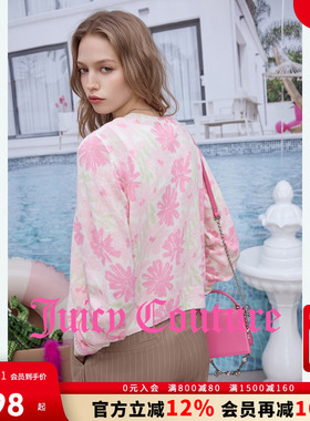 Juicy Couture橘滋外套女26春季新款撞色花朵印花针织薄毛衣开衫