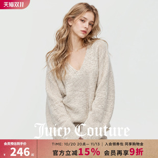 Juicy Couture橘滋长袖V领套头针织衫女秋季时尚宽松显瘦百搭上衣