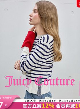 Juicy Couture橘滋针织衫女2025年秋冬新款撞色条纹一字领上衣