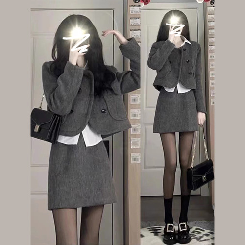 法式小香赫本风套装女2025新款秋冬装盐系轻熟高级感小洋装两件套