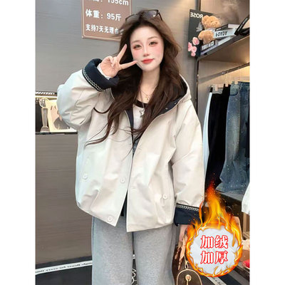 加绒加厚连帽派克服外套