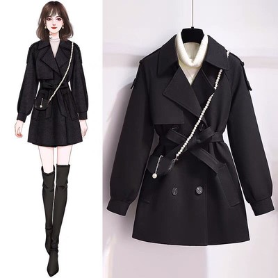 黑色短款毛呢大衣女秋冬季年新款小个子呢子加棉加厚夹棉外套漂亮