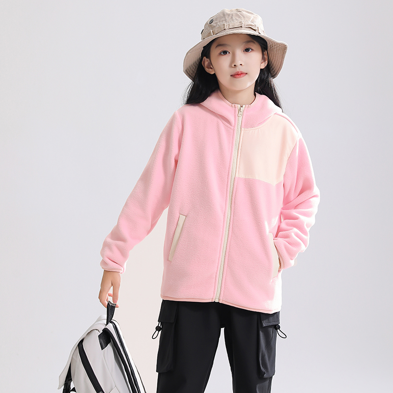 儿童摇粒绒外套秋冬新款男女童学生户外体育运动服连帽保暖抓绒衣
