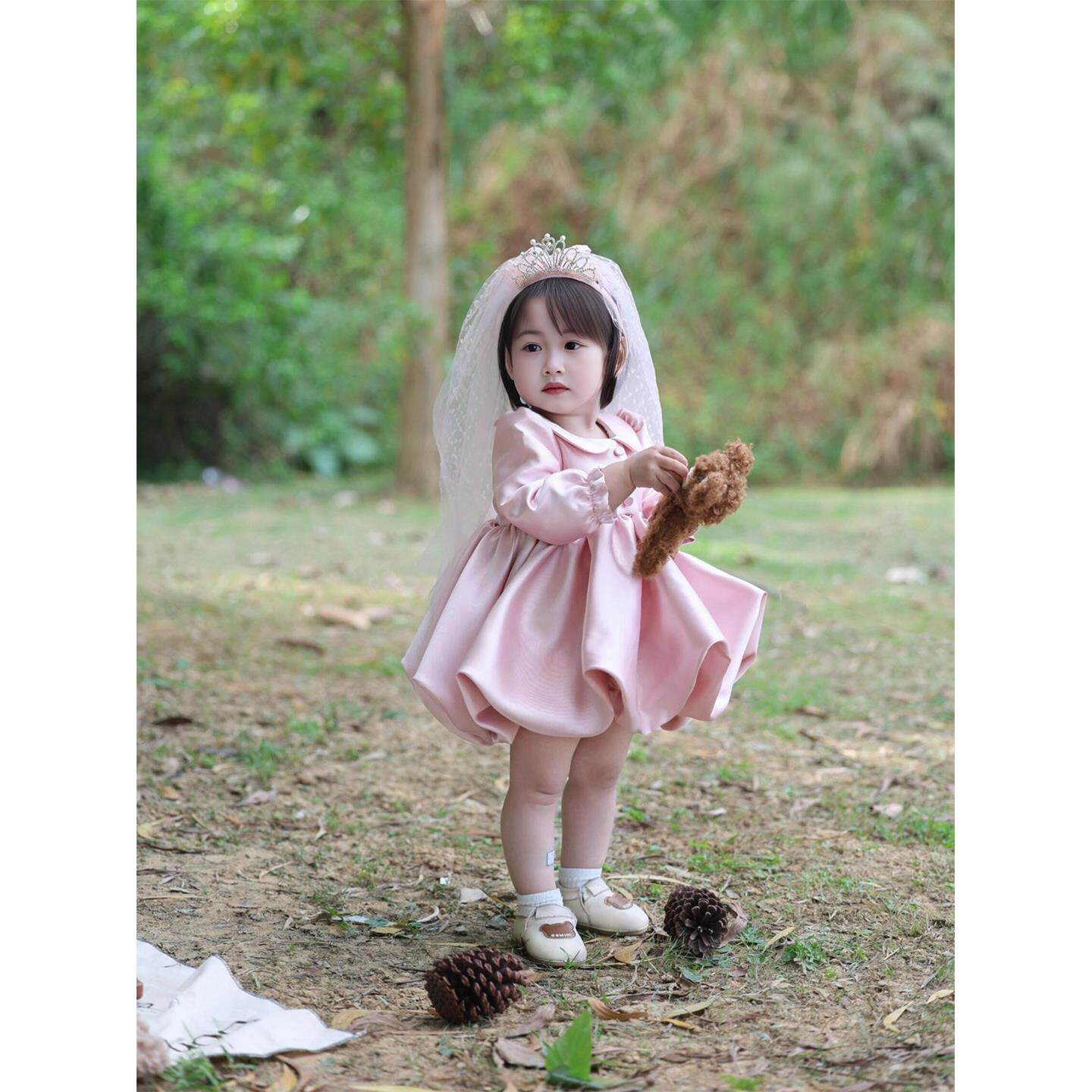 女童春装周岁生日礼服满月宝宝衣服抓周花童婚纱儿童迪士尼公主裙