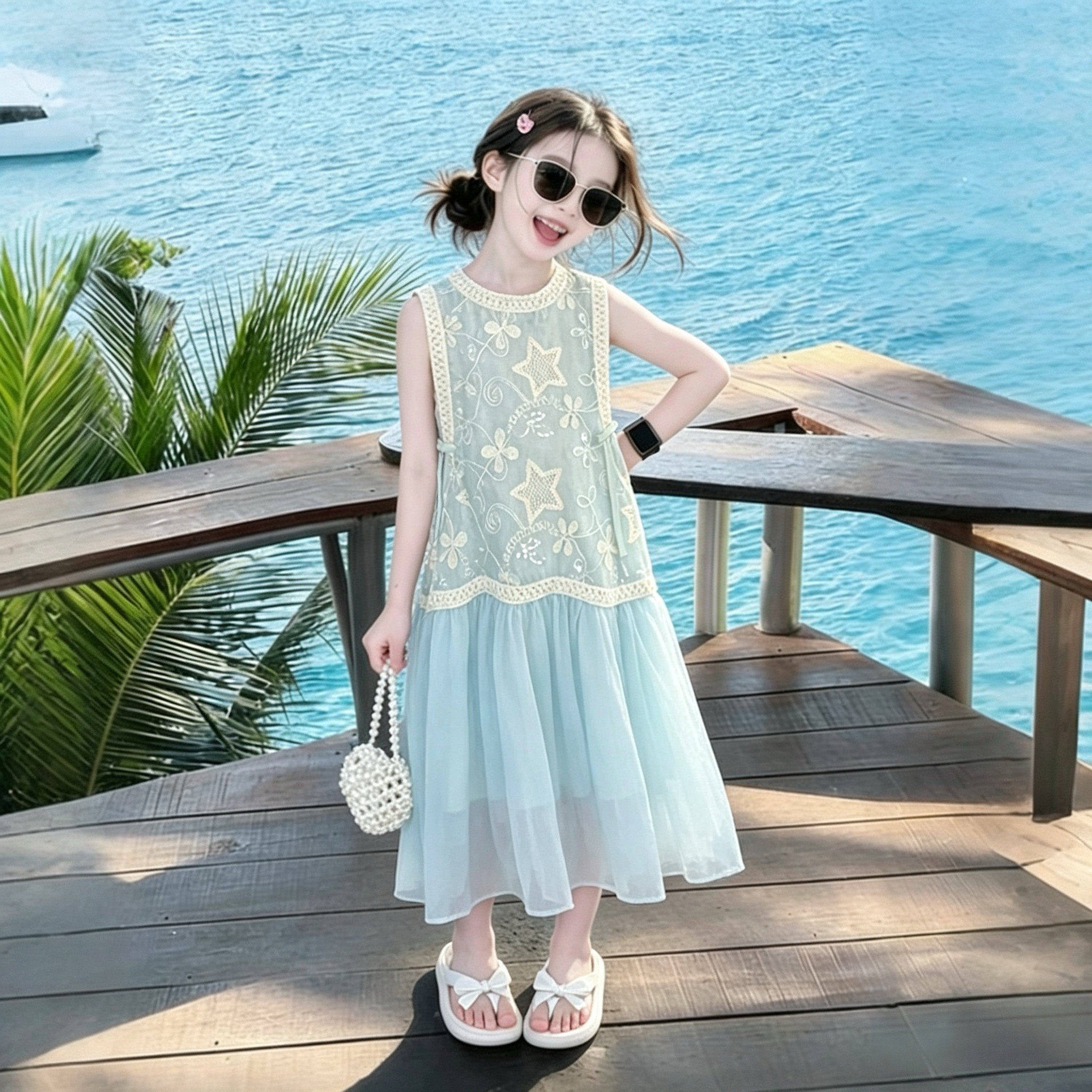 女童连衣裙夏装2026新款洋气大童女孩高级感背心裙儿童夏季裙子薄