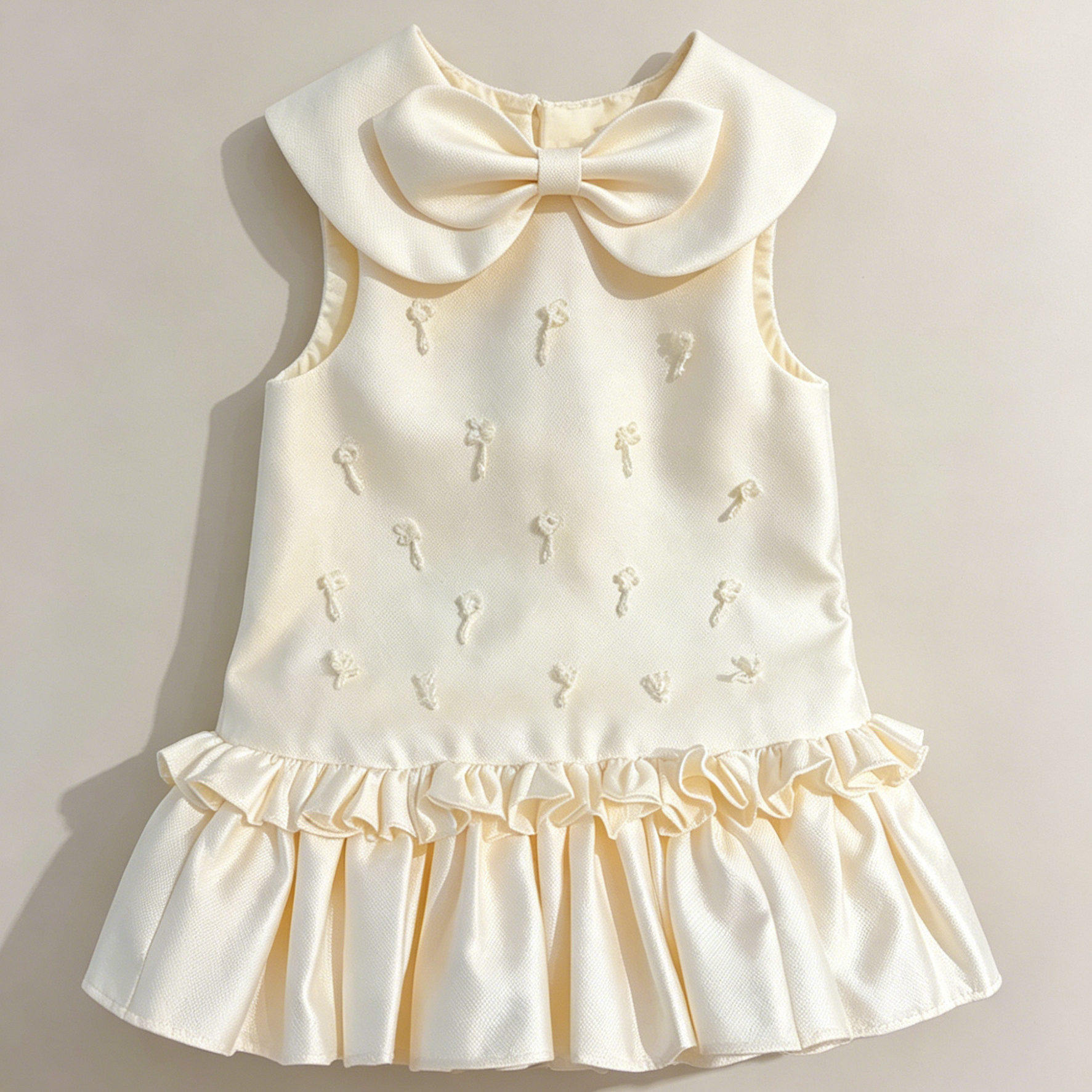 女童杏色蝴蝶结娃娃领连衣裙夏季新款宝宝生日礼服荷叶花边公主裙