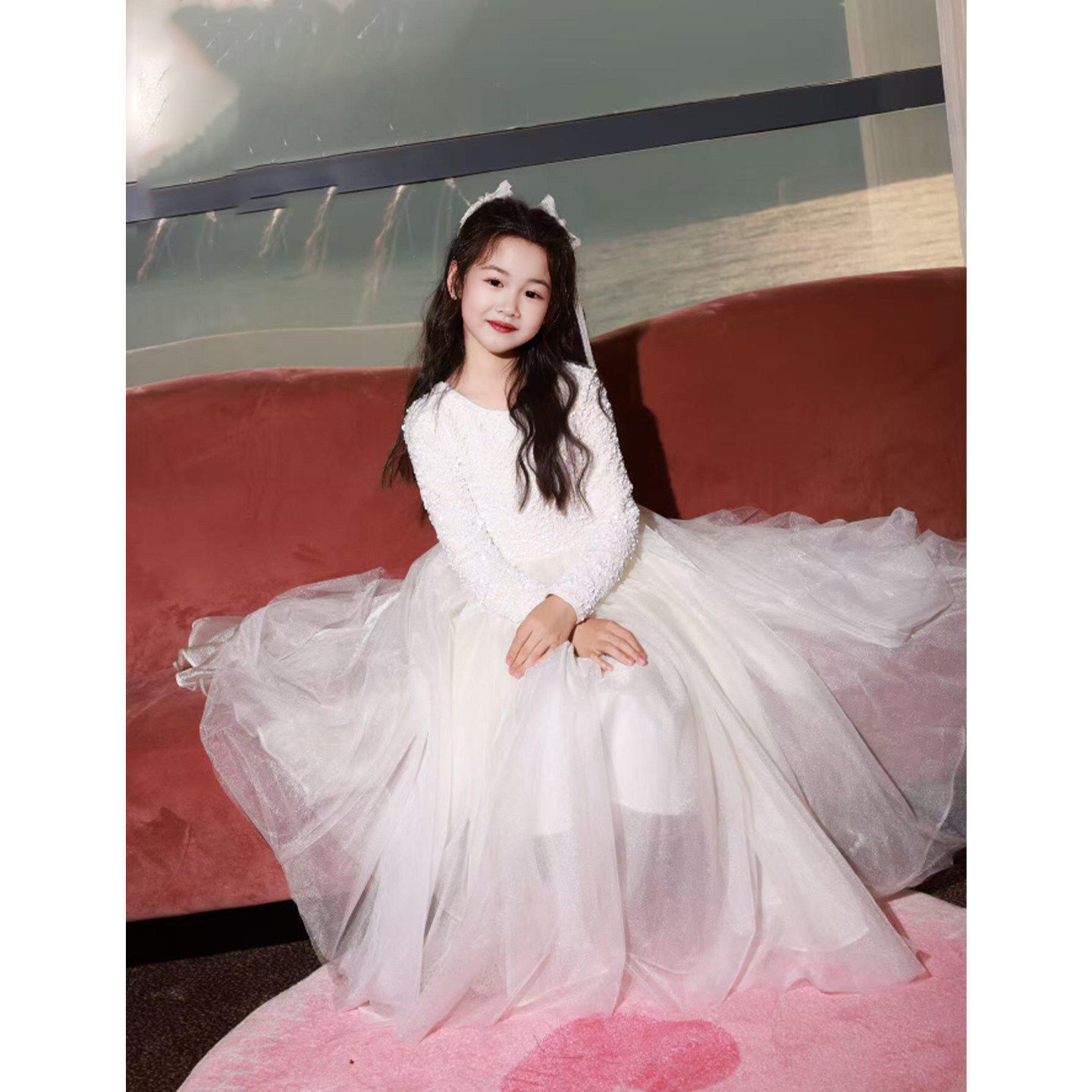 小酒窝同款女童生日礼服蓬蓬裙子儿童主持钢琴演出服迪士尼公主裙